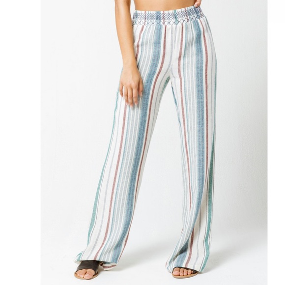 SKY AND SPARROW Smock Waist Stripe Linen Womens Pants Small boho beachy coastal - Picture 7 of 7